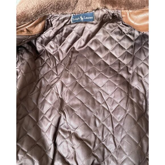 Ralph Lauren Brown Bomber Aviator Jacket Womens 12 Vintage Shearling Collar - Picture 12 of 16
